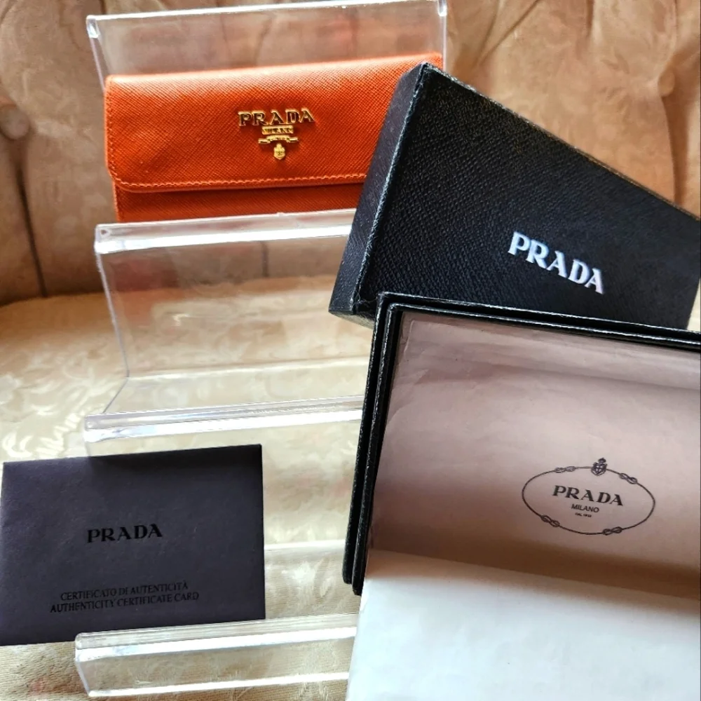 Prada Orange Saffiano Leather‎ Key-holder